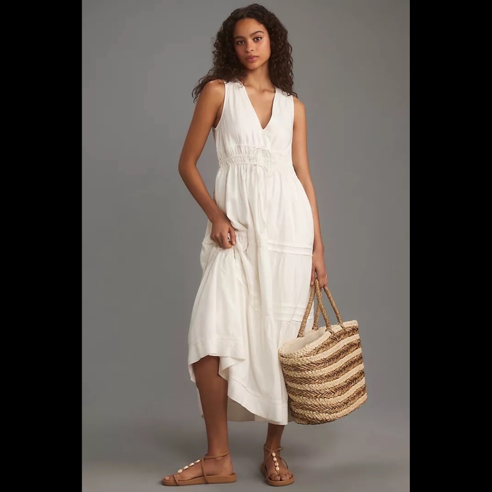 Anthropologie White Sleeveless Maxi Dress